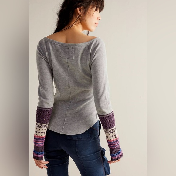 Free People Cozy Craft Cuff Long Sleeve In Heather Grey Combo - Picture 3 of 3